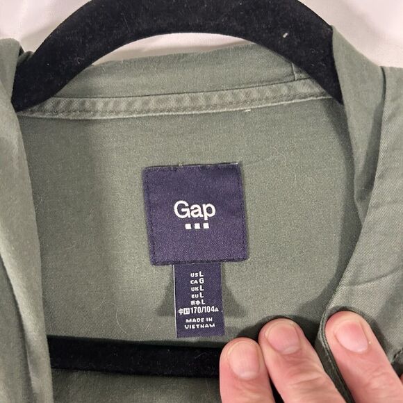 Gap Jacket Women's Large Green Full Zip Hooded Full Zip Pockets 100% Cotton - Picture 7 of 7